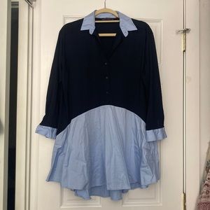Blue Contrast Shirt Dress